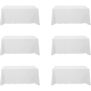 BRILLMAX 6 Pack White Tablecloths 90 x 132 Inch for 6ft Rectangle Tables - 150 GSM Polyester Fabric, Floor Length Drop, Water, Stain & Wrinkle Resistant Cloth Cover for Wedding Reception Banquet