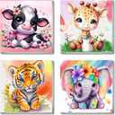 hkejoi 4 Pack Animal Paint by Numbers Kit for Kids with Framed, Easy Paint by Number Crafts for Ages 4-8, Simple Painting Kits for Home Wall Decor 7.87''Wx7.87''L (Cartoon-1)