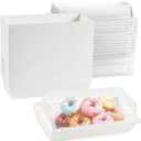 50 Pack 7.5x3.3 Inches Small Charcuterie Boxes with Clear Lids - To Go Paper Mini Treat Box, Charcuterie Boards Accessories, Dessert Boxes, Cookie, Cake Slice, Chocolate Strawberry, Donut (White)