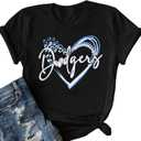 ALLTB Baseball Shirt for Women Baseball Mom Shirt Baseball Heart Graphic Tee Game Day Short Sleeve Tops (Large, Black)