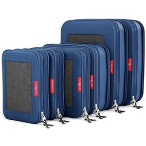 LeanTravel Compression Packing Cubes for Travel Organizers with Double Zipper (6-Pack (2L+2M+2S), Navy)