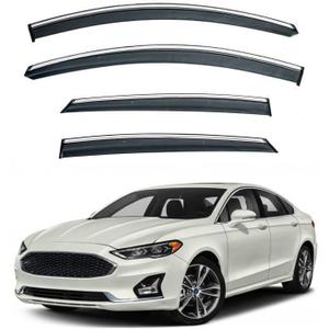 4pcs Sun Rain Guard Compatible with 2013-2020 Fusion Smoke Tint with Chrome Trim Window Visors Outside Mount Tape On/Clip On Style PVC