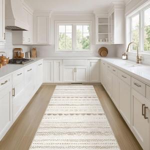Nakagishi Runner Rug Kitchen Washable Rugs: 2x6 Non-Slip Boho Soft Modern Stain Resistant Indoor Floor Neutral Farmhouse Throw Carpet for Hallway Bathroom Laundry Room Entryway Bedroom- Beige