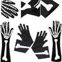 2 Pairs Black Skeleton Gloves, Day of The Dead Ghost Full Finger Bones Accessories for Halloween Cosplay Parties (BLACK, Long)