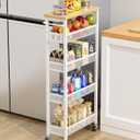 Giwil Slim Storage Cart 5 Tier Narrow Kitchen Rolling Cart on Wheels for Small Space, Metal Utility Cart Narrow Bathroom Storage Cabinet Mobile Shelf Unit Organizer with Wood Top and Handle, White