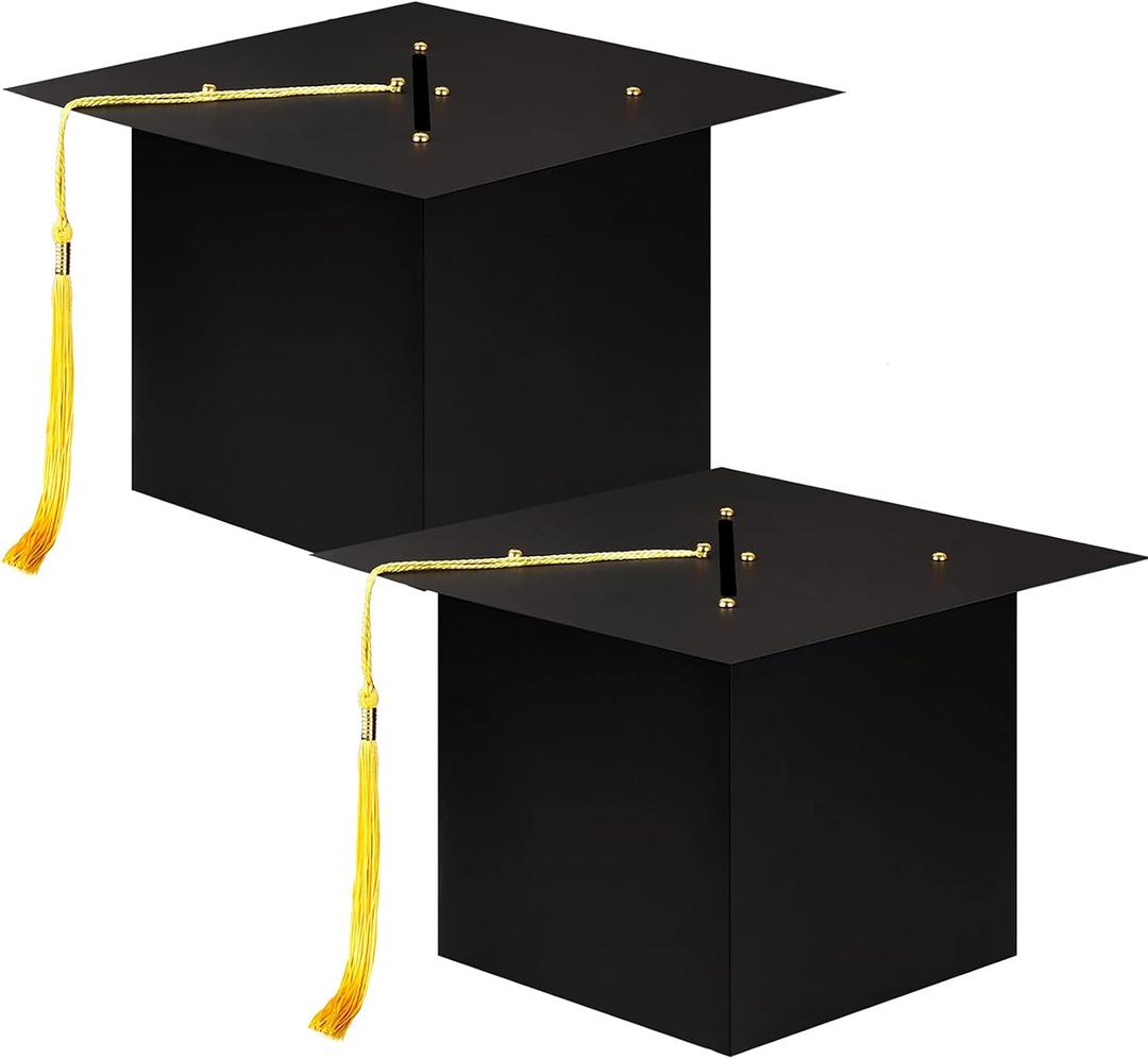 2 Packs 2026 Graduation Cap Card Box with Tassel, Black Graduation Hat Card Box, Grad Cards Holder for 2026 Party Favors, Money and Envelopes, College Celebration Party Supplies, Gifts