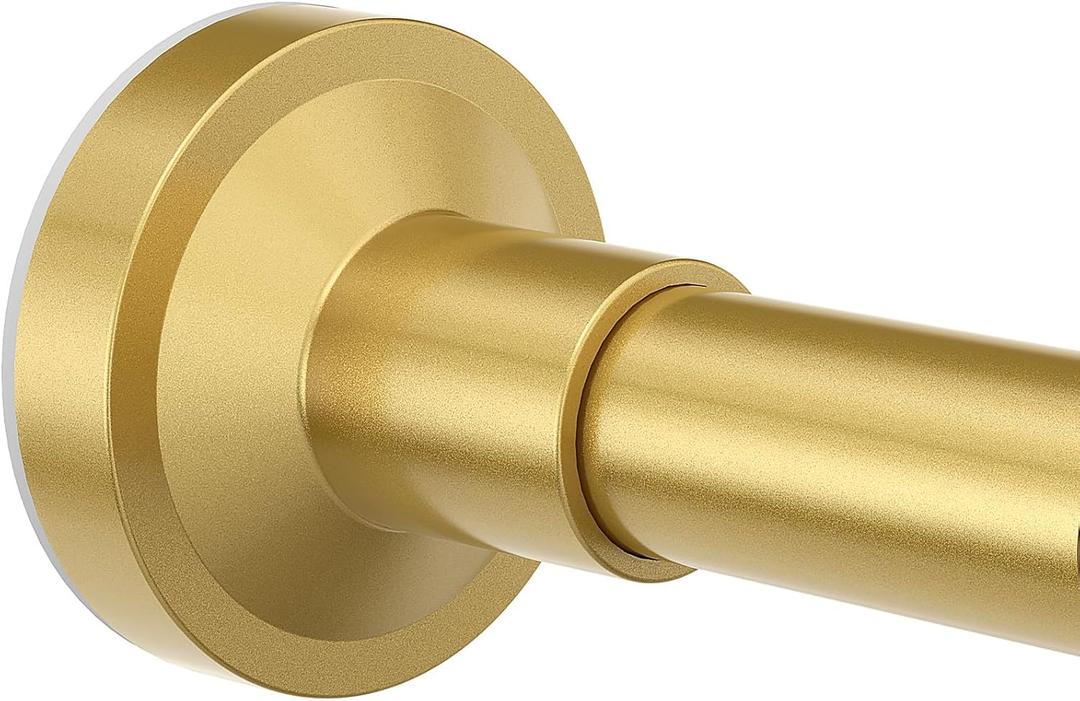 Bonpally Shower Curtain Rod 32-75 Inches Adjustable, Non-Slip Spring Tension Shower Rod Stainless Steel for Bathroom, No Drilling, Gold