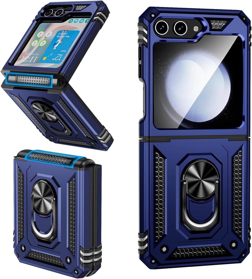 ONOLA for Samsung Galaxy Z Flip 5 Case with Hinge Protection and 360Rotate Ring Magnetic Kickstand, Phone Case for Galaxy Z Flip 5 5G (Blue)