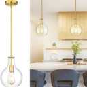 Emak Modern Brushed Gold Pendant Light, 8 Inch Pendant Lights Kitchen Island with Clear Glass Shade, Modern Hanging Light Fixture for Kitchen, Bathroom, Bedroom, Dining Room, PL125-BGD