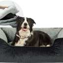 Miguel Removable Washable Dog Bed for Medium Dog - Rectangle Pet Bed for Large Cats with Zipper Cover Bolster Cuddle Puppy Bed with Supportive Side Wall Slip-Resistant Bottom, Dark Gray 35 Inch