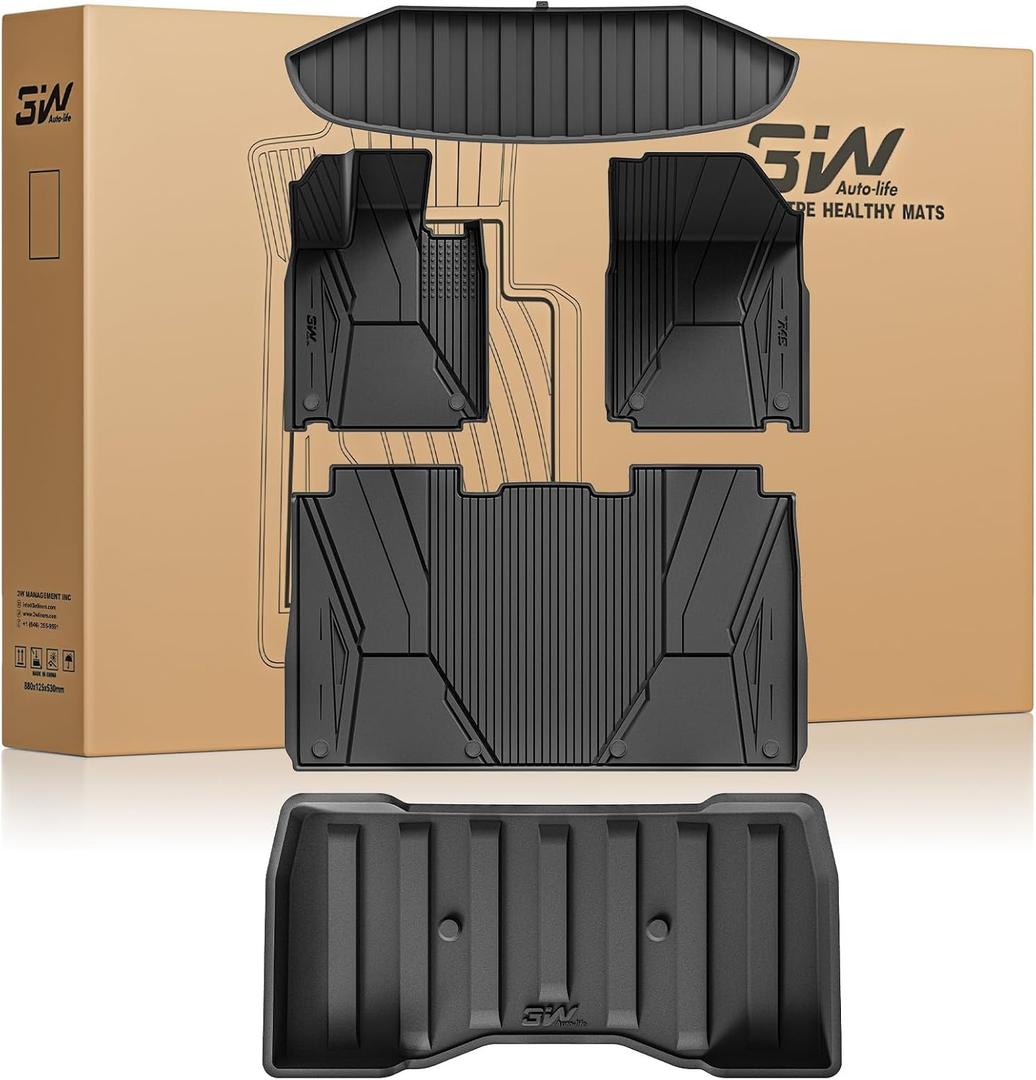 3W Floor Mats Set for Tesla Cybertruck 2023 2024 2025 2026, All Weather Protection Waterproof Frunk & Rear Cargo Liners, Custom TPE Cargo Trunk Accessories Mats for Tesla, Black