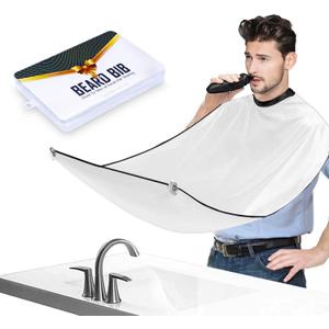 Beard Bib Apron, Beard Trimming Catcher for Men Shaving Hair Clippings Non-Stick Waterproof Grooming Cloth (White)