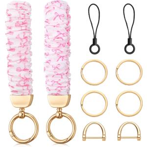 Nosiny 2 Pcs Pink Bow Keychain Wristlet for Women Coquette Scrunchie Key Chain Stretch Car Keyholder Bracelet, Keychain Wristlet for Gym, Shopping & Travel Gifts for Women