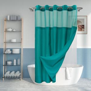 No Hook Slub Textured Shower Curtain with Snap-in PEVA Liner Set - 71" x 74"(72"), Hotel Style with See Through Top Window, Machine Washable & Water Repellent, Teal, 71x74 (71"W x 74"L (Pack of 1))