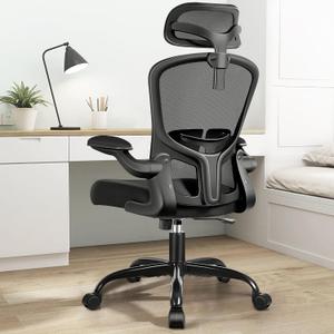 FelixKing Office Chair Ergonomic Desk Chair with Headrest, High Back Computer with Adjustable Lumbar Support and Wheels,Executive Swivel Comfy with flip-up Armrests for Home Office (Black)