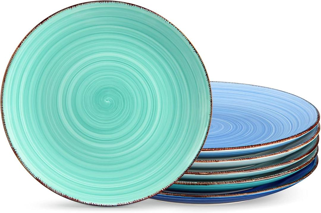 vancasso Bonita 10.5 Inch Ceramic Dinner Plates and Bowls Set of 6, Cool Colors Microwave and Oven Safe, Durable Glaze Resists Scratches and Chips, Set of 6 Stackable, Colorful Bonita Design, Salad Plates
