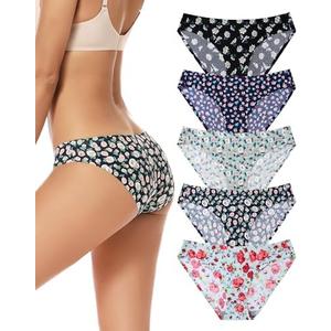 voenxe Women Bikini Underwear,Seamless Breathable Ladies Panties,No Show Comfortable Briefs Undies,Invisible Hipster,5-Pack, Small
