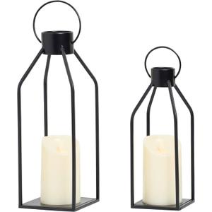 HPC Decor Modern Farmhouse Lanterrn Decor- Black Metal Candle for Summer Night- Lanterns w/Timer Flickering Candles for Living Room,Home,Indoor, Outdoor,Table,Fireplace Mantle Dcor