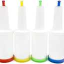 Pour and Store Flow N Stow Juice Bottles (32oz / 1 Quart, Set of 4) – Commercial Grade Bar Pourers color coded with Spout and Lid for Effortless Mixing, Pouring, and Storage