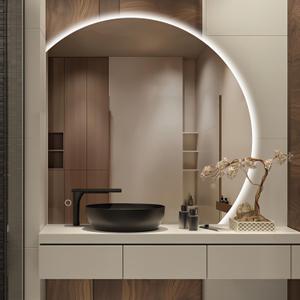 Niccy Half Moon LED Mirror for Bathroom, 32" Semi Backlit Mirror Frameless Makeup Mirror with Light, Anti-Fog, Shatter-Proof, 3 Colors, Smart Vanity Mirror