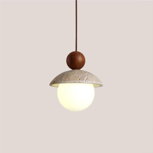 Rustic Farmhouse Wood Pendant Light Vintage Natural Stone Hanging Lamp Minimalist Spherical Milky Glass Hanging Light Fixture for Bedroom Kitchen Island Dining Room(Walnut Color)