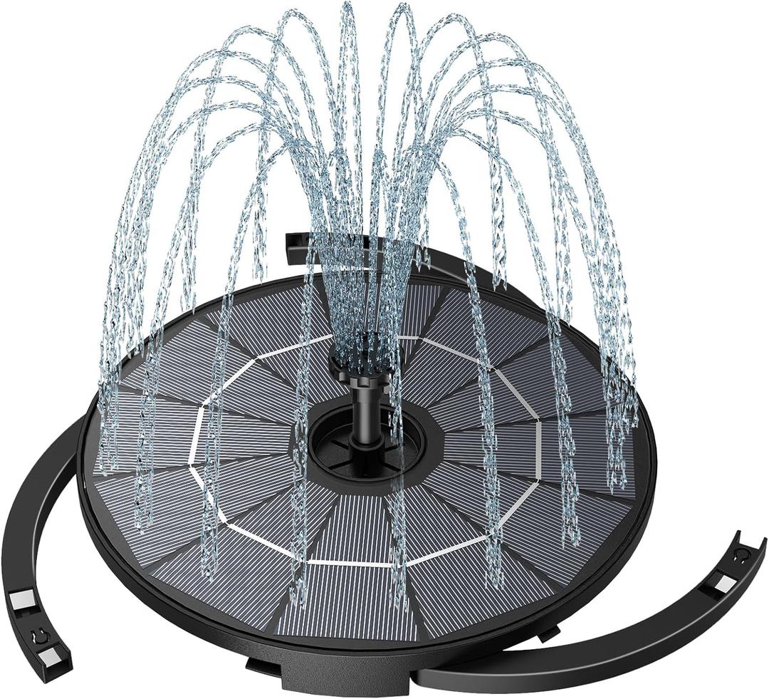 AISITIN DIY Solar Fountain Pump for Water Feature with 3.9ft Cord, Solar Bird Bath Fountain with 6 Nozzles, Solar Powered Water Floating Fountain for Bird Bath, Garden, Ponds Fish Tank, Outdoor (2.8W-Cord, Black02)