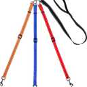 3 Way Dog Leash Reflective Adjustable Coupler No Tangle Detachable 3 in 1 Multiple Dog Leash with Soft Padded Handle for 1 2 3 Dog Pet Cat Puppy Walking Training (3 Way Multi-Color)