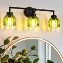 Generies Green Glass Vanity Light, Vintage 3-Light Bathroom Vanity Light Fixture Over Mirror, Art Deco Wall Sconce Lighting for Bathroom, Bedroom, Hallway, Matte Black
