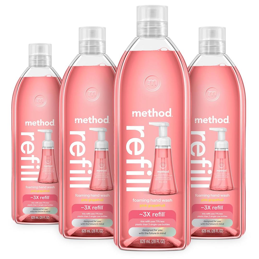 Method Foaming Hand Soap Refill, Pink Grapefruit, Recyclable Bottle, 28 fl oz (Pack of 4) 