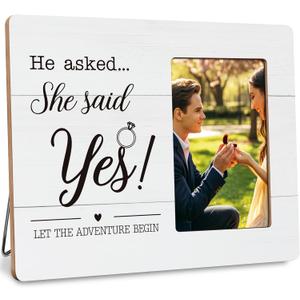 Engagement Gifts for Couples Picture Frame, Wedding Gift for Couple, He Asked She Said Yes Frames Fits 4x6 Photo