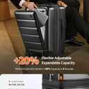 Expandable 20Inch Carry On Luggage Airline Approved - Front Pocket Hardside Travel Suitcase Unbreakable -with Cup Holder,USB Charge,Side Pothook, 360Spinner Wheels, TSA Lock, Black