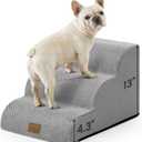 COZY KISS Dog Stairs for Small Dogs 13" H, 3-Step Slope Curved Dog Steps for Couch, Chair or Bed, Sturdy Pet Stairs for Puppy, Older Cat, Cat Ladder with High Density Foam, 15.7x20x13 inch, Gray