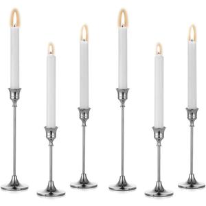 Candlestick Holder for Taper Candles Hi-Q Candle Holders (6PCS, Silver)