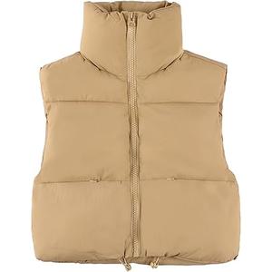 FASHION CLOTHING Cropped Puffer Vest Women Zip Up Stand Collar Sleeveless Padded Crop Puffy Vests XL