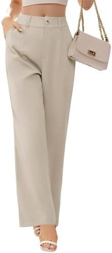 Cnlinkco Dress Pants Women High Waisted Business Casual Pants Trendy Flowy Straight Leg Trouser Pants Office Outfits L