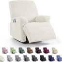 KinCam Recliner Covers, Stretch Reclining Chair Covers, Recliner Sofa Slipcovers Stripe Jacquard Recliner Couch Covers Furniture Protector Covers for Pet Kid (1 Seater, Cream)