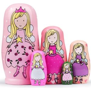 GRPSKCOS Nesting Dolls Valentines Day Gifts for Kids Birthday Cute Angel Girls Stacking Russian Matryoshka Dolls Toys Set of 5(02 Angel)