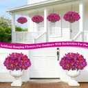 Artificial Fake Hanging Flowers Plants Baskets for Outdoors, Faux Silk Bougainvillea in Planter UV Resistant Realistic Spring Summer Decoration for Outside Porch Patio Yard Home Decor (Purple Hotpink)