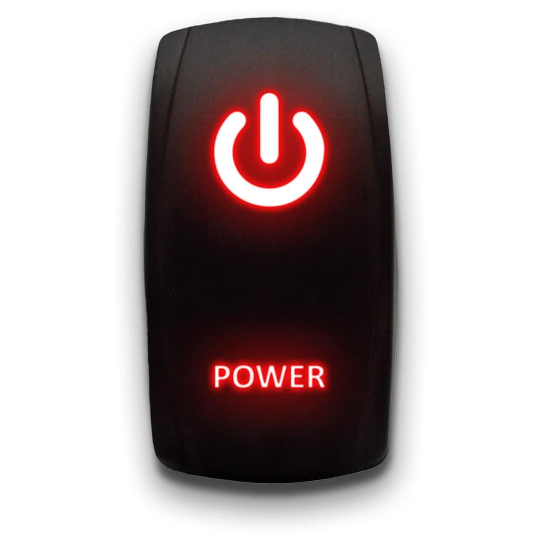 Power - Red - Laser Etched Toggle Switch 20A 12V - Vertical Rocker Switch 5-Pin DPST