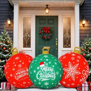 3 Pack Giant Christmas Ornaments, 24 Inch Inflatable Ornaments Balls Outdoor for Christmas Decorations, Giant Outdoor Jingle Bells for Front Door Yard Tree Hanging Decoration