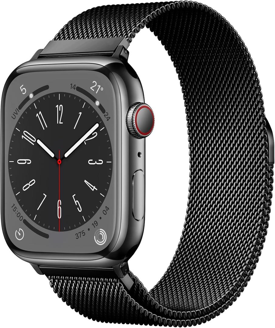 Original Milanese Loop Band Compatible with Apple Watch 38mm 40mm 41mm 42mm 44mm 45mm 46mm 49mm - Women & Men Magnetic Closure Adjustable Metal Strap for iWatch Series 10 9 8 7 6 5 4 3 2 1,Ultra,SE (Black)