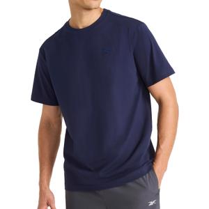 Reebok Mens Short Sleeve Crewneck Embroidered T-Shirt, Standard Fit, Lightweight Stretch Cotton Fabric (Medium, Vector Navy - Vector Embroidery)