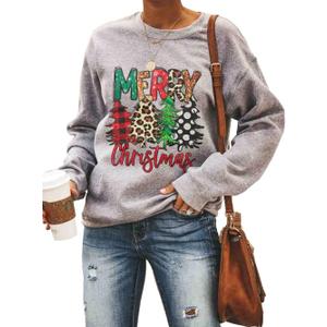 RETSUGO Womens Merry Christmas Sweatshirt Funny Christmas Tree Truck Graphic Pullover Casual Blouse Tops (X-Large)
