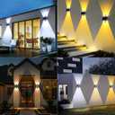 Solar Fence Lights, 2PACK Solar Wall Lights Outdoor Up and Down Waterproof IP54 Solar Light Outdoors for Yard Garden Pools House Deck Porch (Warm White & Natural Light & Cool White)
