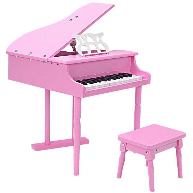 30 key Childs Toy Grand Baby Piano w/ Kids Bench Wood Pink