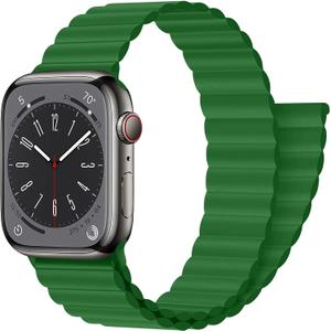 Magnetic Closure for Apple Watch Band 44mm 45mm 42mm 46mm 40mm 41mm 38mm 49mm 40 44 Kid/Men/Women,Silicone Sport Loop Bracelet Wristband Strap for iWatch Series 11 10 9 8 7 6 5 4 3 SE 3/2 Ultra 3/2 (12-Lucerne Grass)