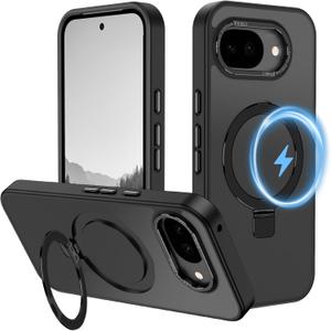 for Google Pixel 10A Case | Magnetic Kickstand Ring | Fit for MagSafe | Military-Grade Shockproof Protection | Slim Translucent Matte Cover, Black