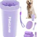 Professional 7 in 1 Dog Paw Cleaner for Dogs & Cats - Includes 1 Portable Paw Washer, 1 Bath Brush, 2 Dog Toothbrushes and 3 Absorbent Towels Note: Fits Paws 2.5 to 3.5 Inches Wide (Large, Purple)