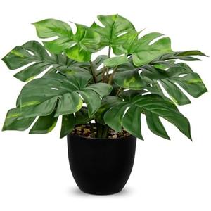 Hollyone Artificial Monstera Plant Faux Monstera Plant Potted Fake Tropical Plants in Black Pot for Indoor Outdoor Home Desk Office Garden Farmhouse Decoration