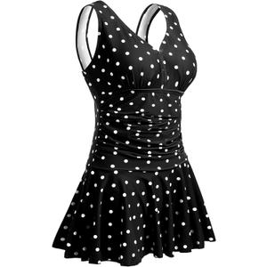 MiYang Women's Plus-Size Flower Printing Shaping Body One Piece Swim Dresses Swimsuit (22-24, Black Polka Dot)